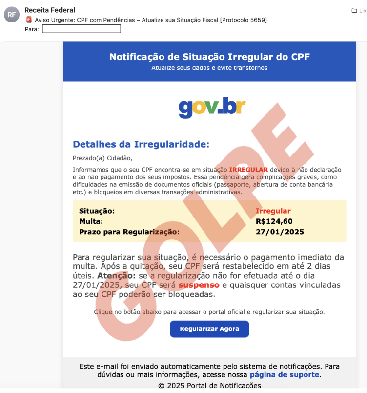 Imagem do Golpe divulgada pela Receita Federal