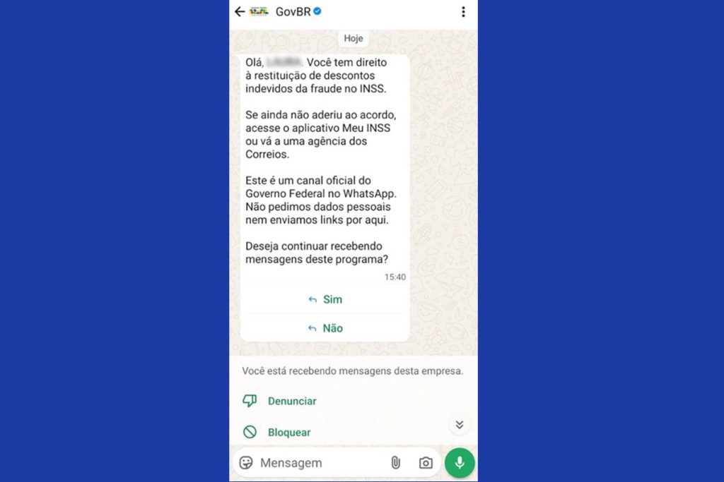 INSS envia WhatsApp para 500 mil aposentados e pensionistas