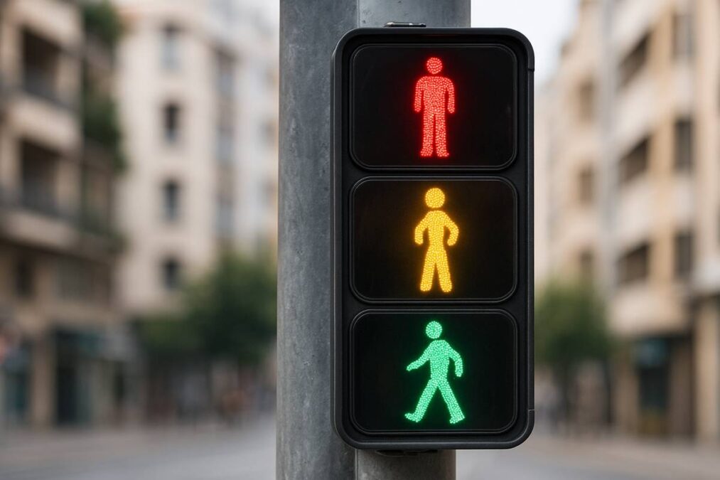 Semáforos com 3ª cor (amarelo) para pedestres estão sendo testados