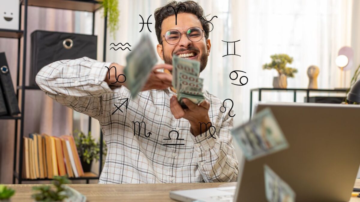 cara de signo sortudo com dinheiro