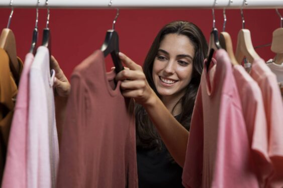 mulher escolhendo cor das roupas