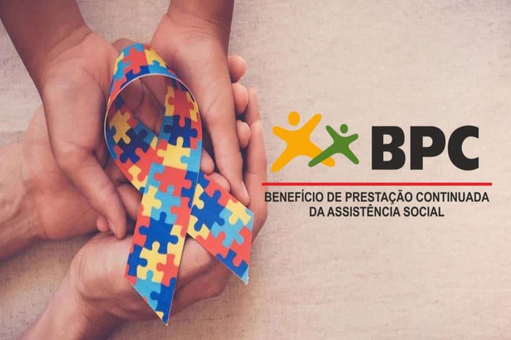 Laço do autismo e logo do BPC Loas juntos
