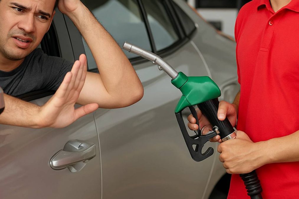 homem abastecendo o carro no posto de gasolina