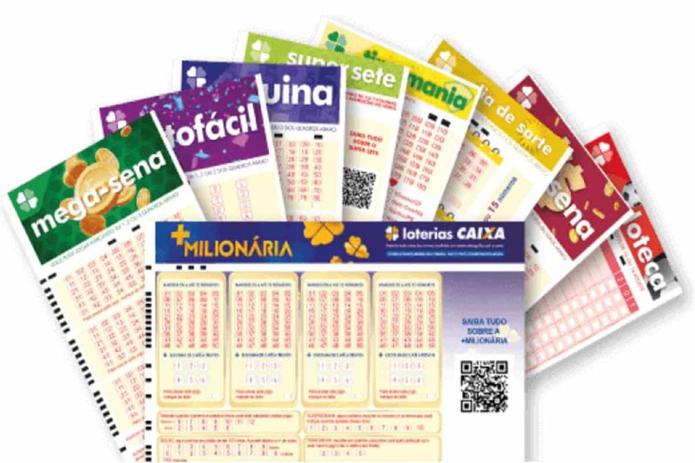 Bilhetes das loterias da Caixa com diferentes jogos