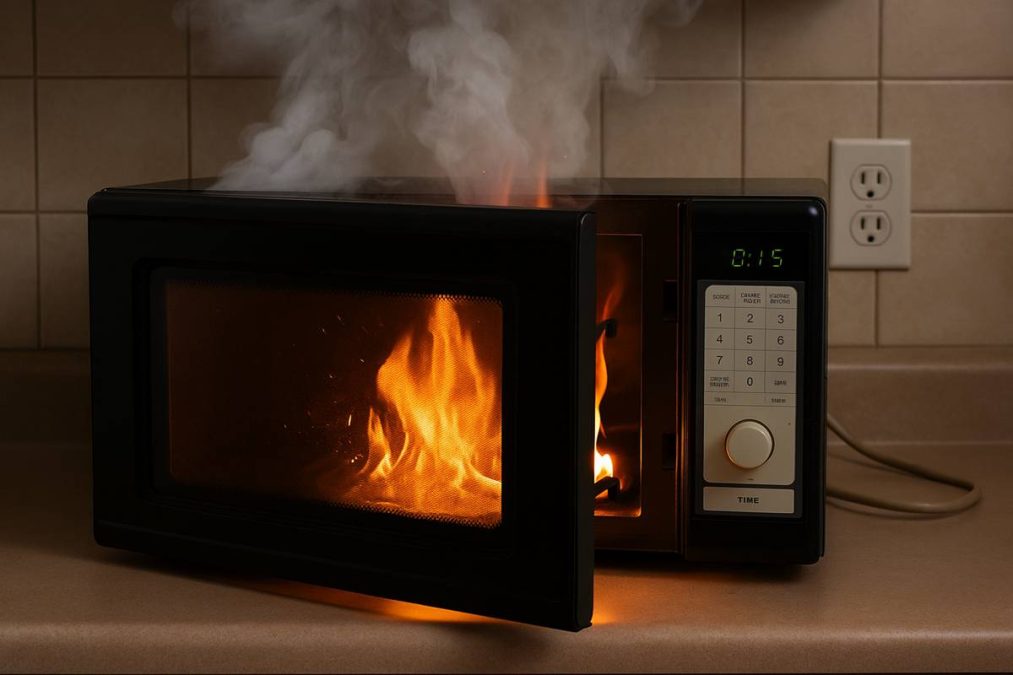 micro-ondas pegando fogo