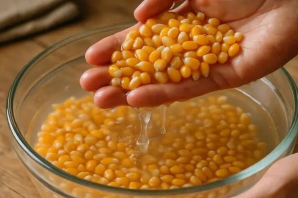 mao com a pipoca dura, na água de molho - grãos sem estourar nunca mais