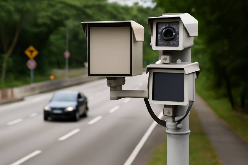 Radar de trânsito moderno com câmeras e sensores