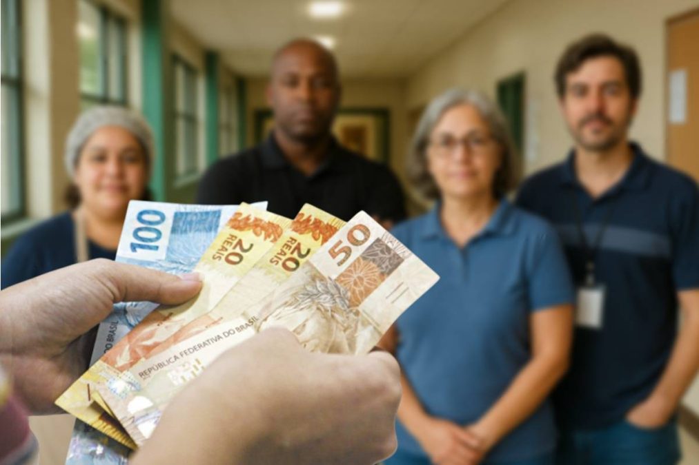 Dinheiro do salário dos profissionais que trabalham nas escolas