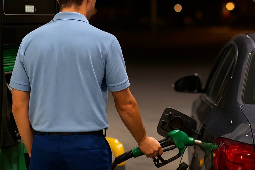frentista aplicando golpe abastecendo carro em posto