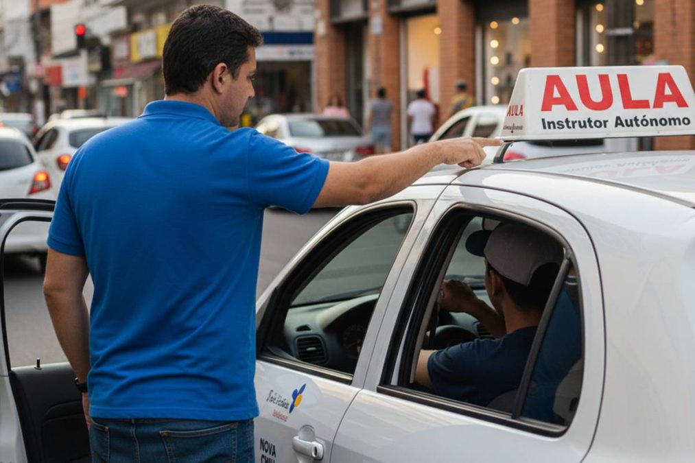 Instrutor autônomo dando aula para tira a CNH