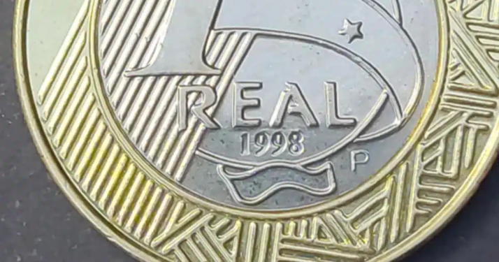 Moeda de 1 Real com a letra P de 1998.
