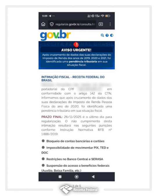Receita Federal Alerta sobre Golpe