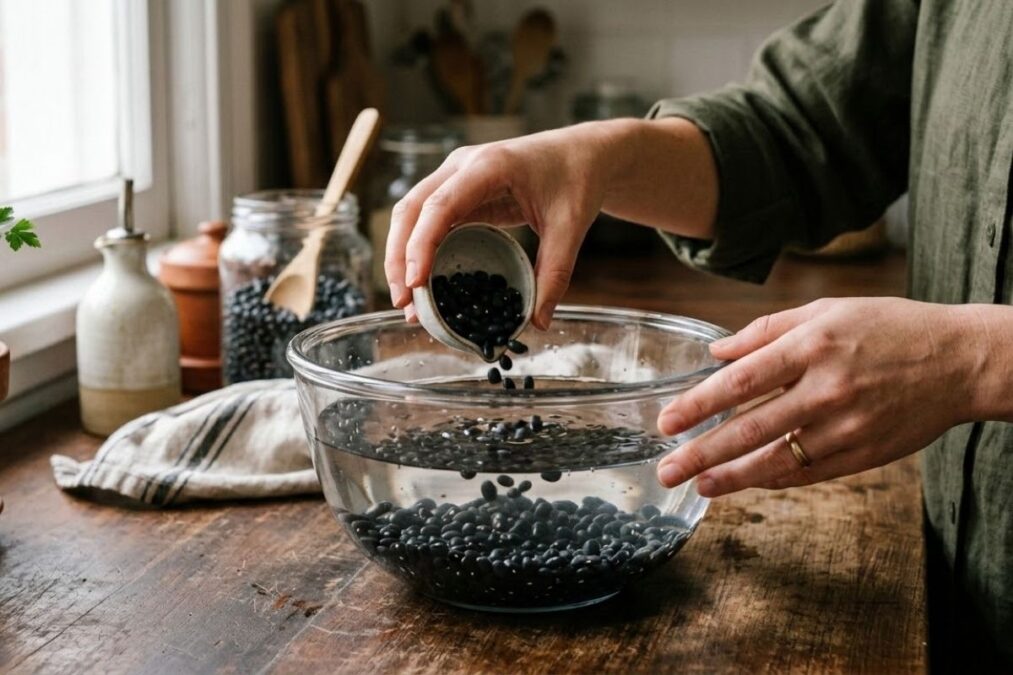 água usada para descansar o feijão