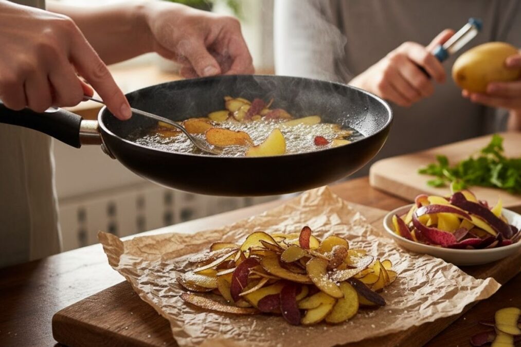 cascas de batata para fazer batatas fritas